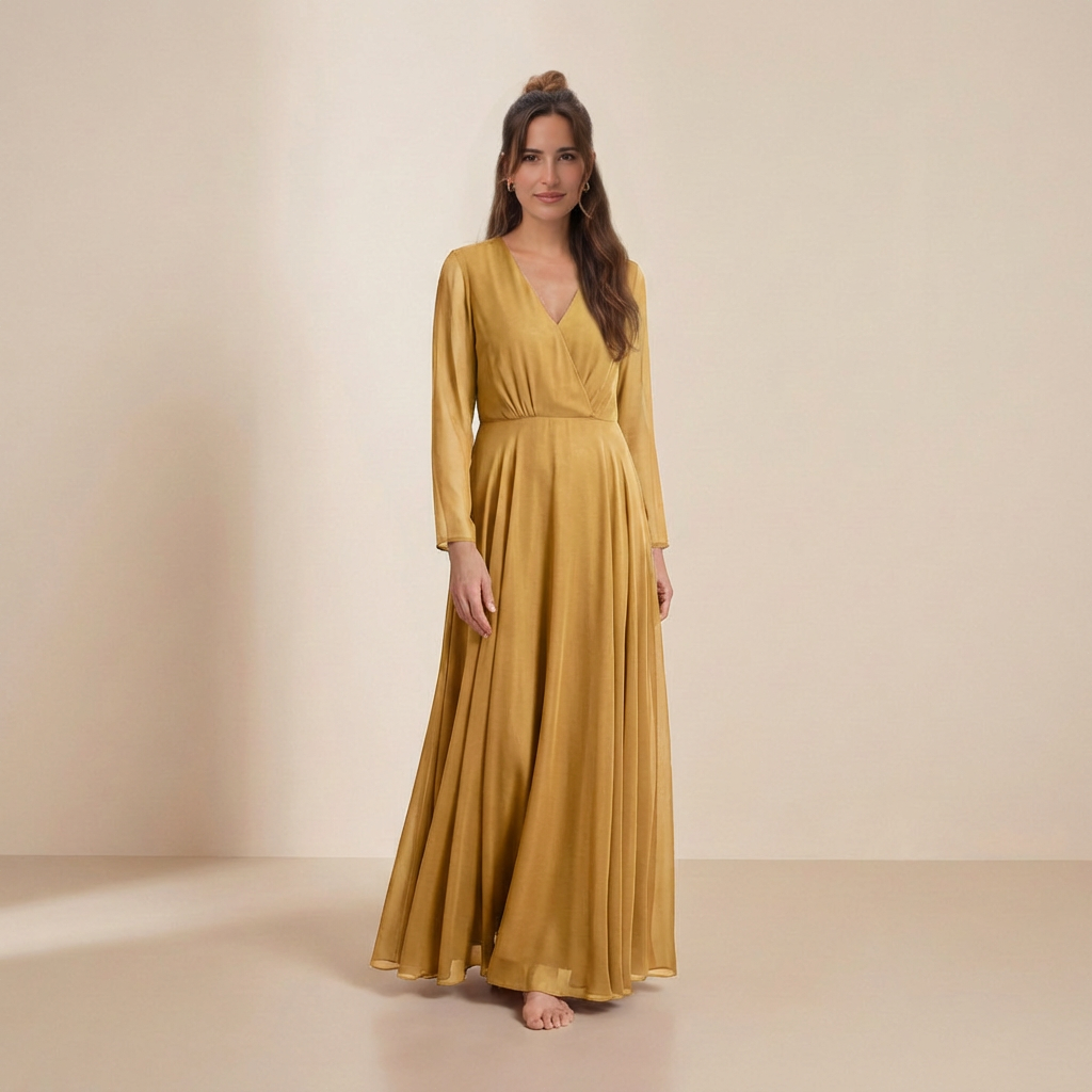 Maxi-jurk in de kleur van stralend gouden mosterd – slip dress