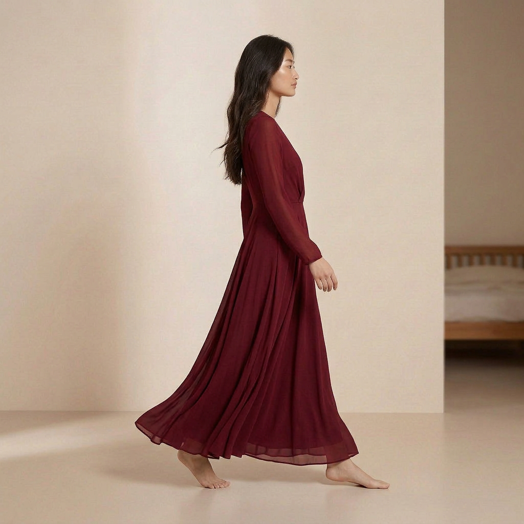 Elegante lange jurk van rode chiffon