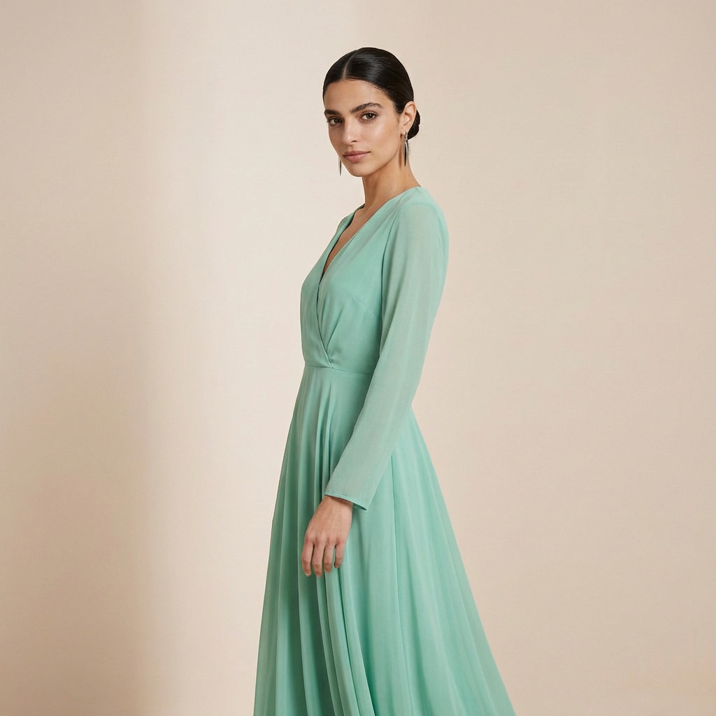 Lange jurk met lange mouwen in de kleur frisse munt