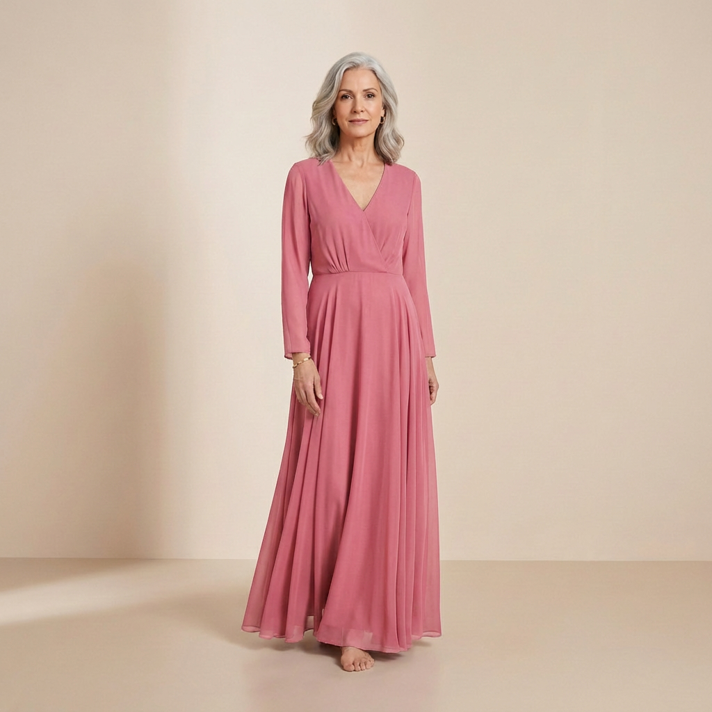 Elegante lange jurk in de kleur gedimd roze