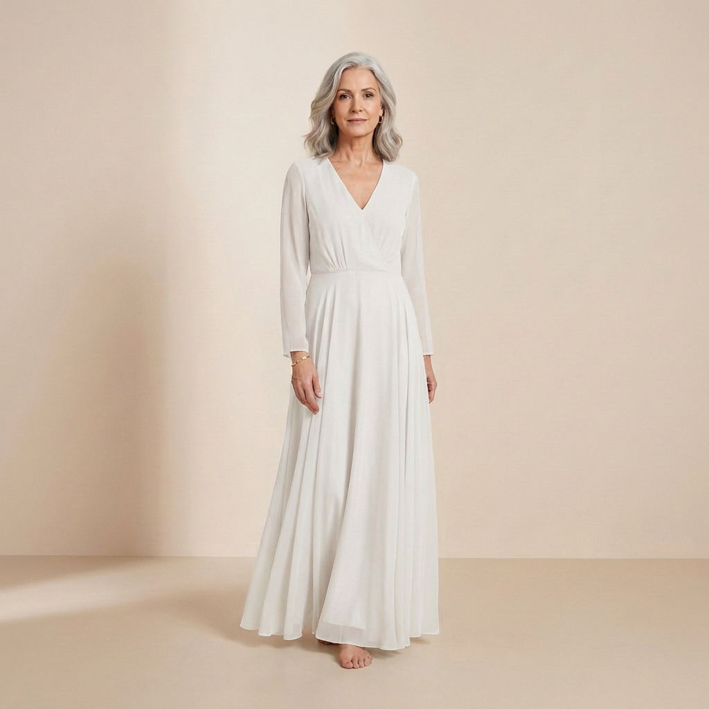 Lange mouw jurk in pure ivoorkleur – slip dress