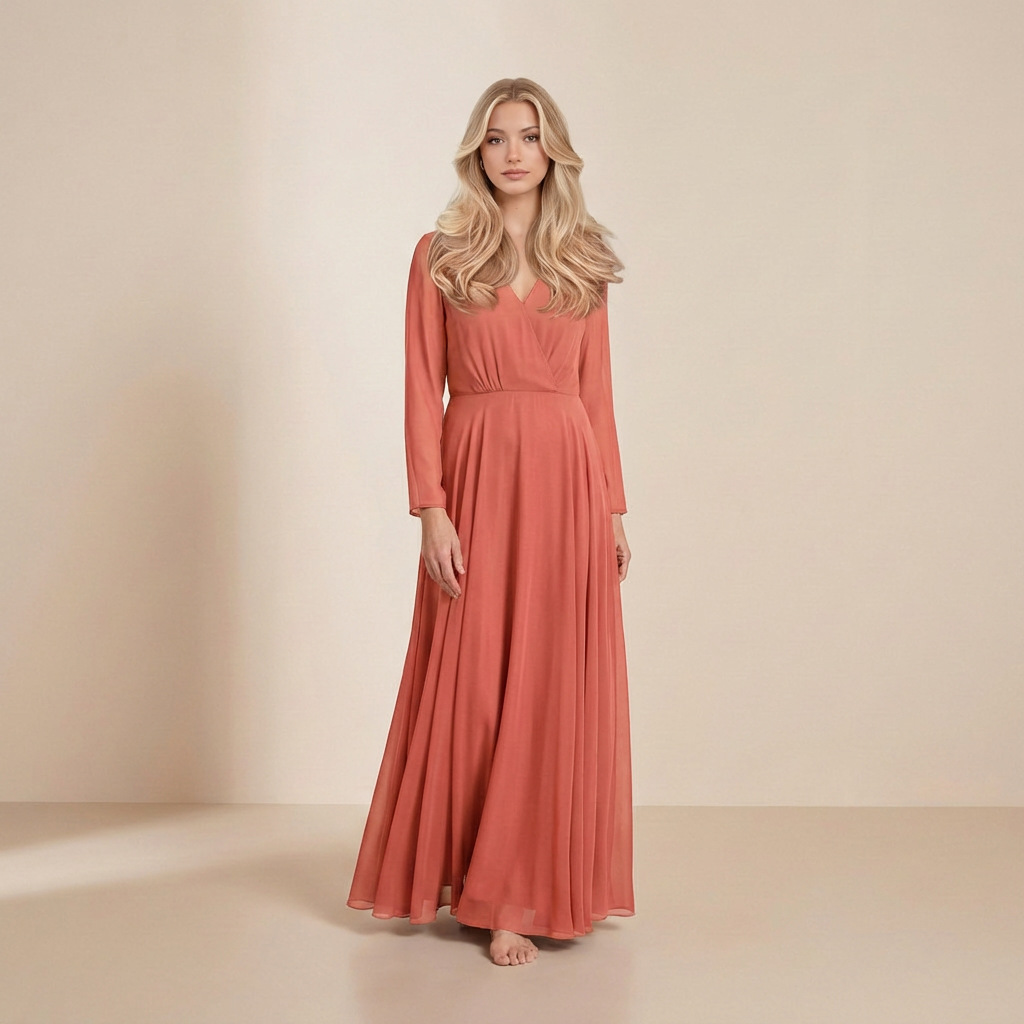 Lange jurk met lange mouwen in terracotta – warme, aardse tinten