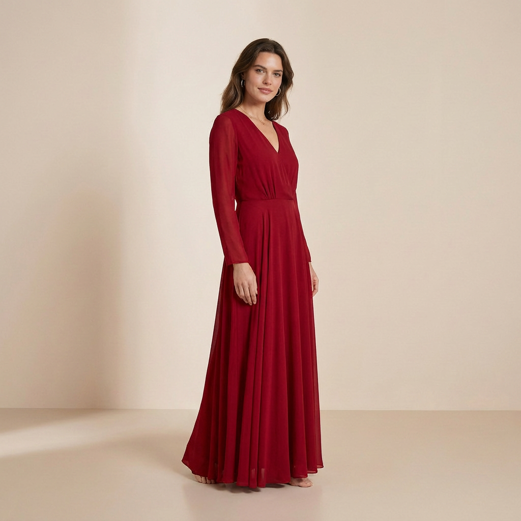 Lange slip dress met lange mouwen in diep bordeauxrood