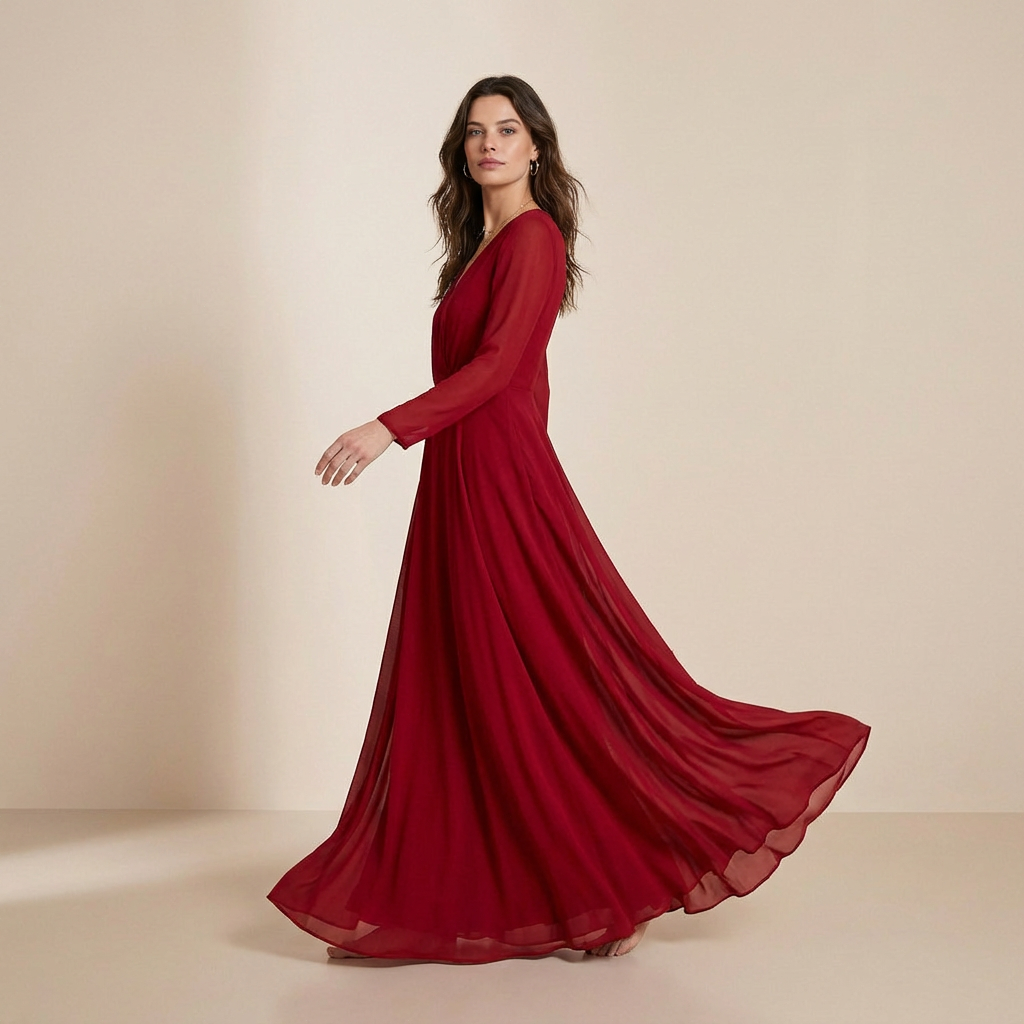 Lange slip dress met lange mouwen in diep bordeauxrood