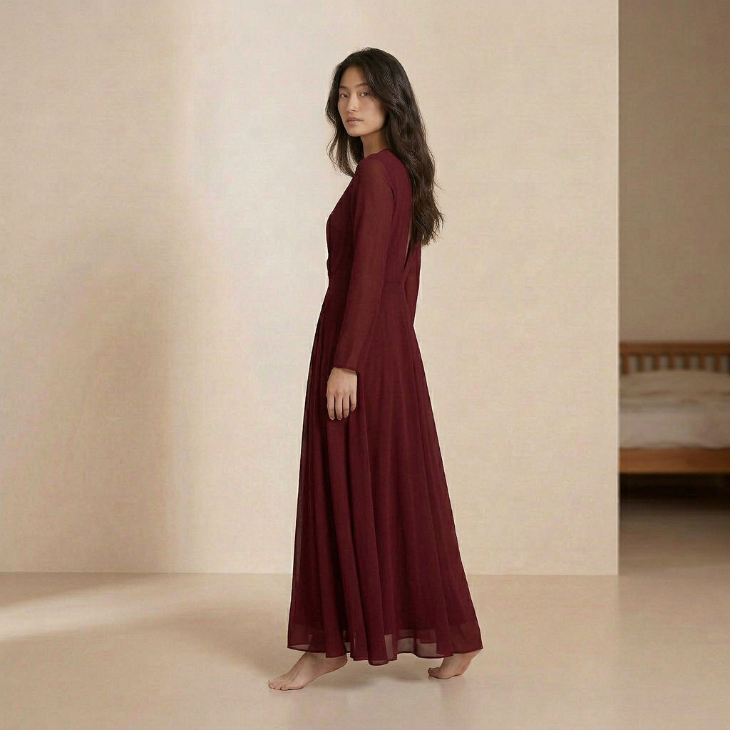Elegante lange jurk van rode chiffon