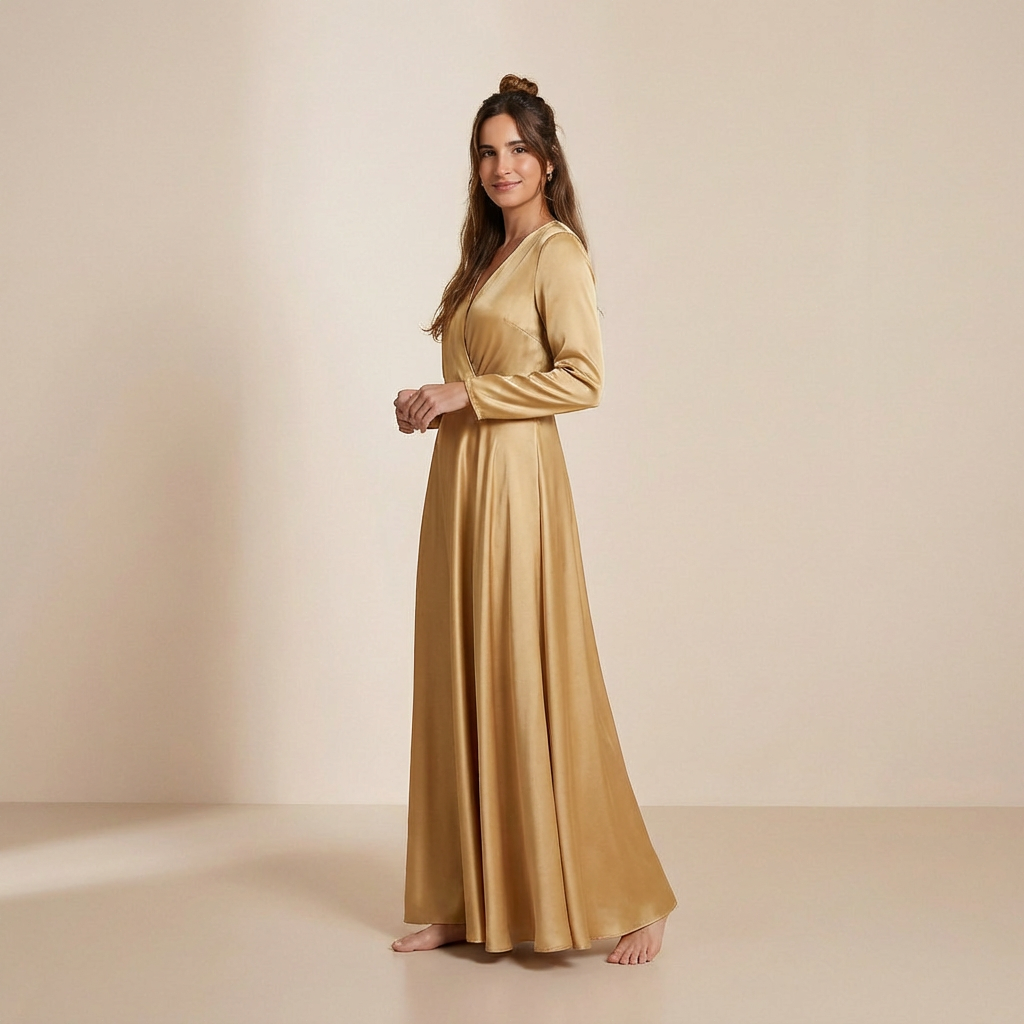 Maxi-jurk in de kleur van stralend gouden mosterd – slip dress