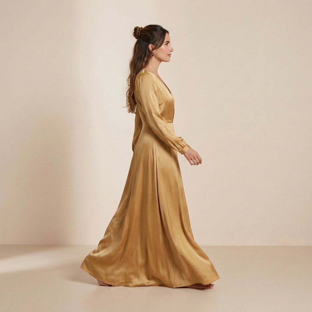 Maxi-jurk in de kleur van stralend gouden mosterd – slip dress