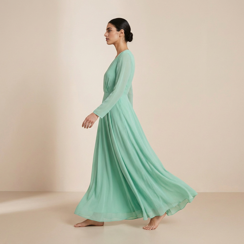 Maxi-jurk met lange mouwen in de kleur frisse munt – slip dress